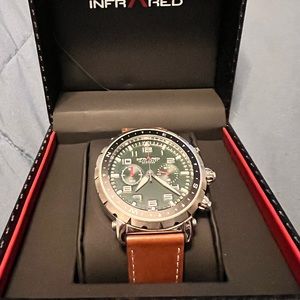 Infrared chronograph, brand new with warranty, leather strap, green dial